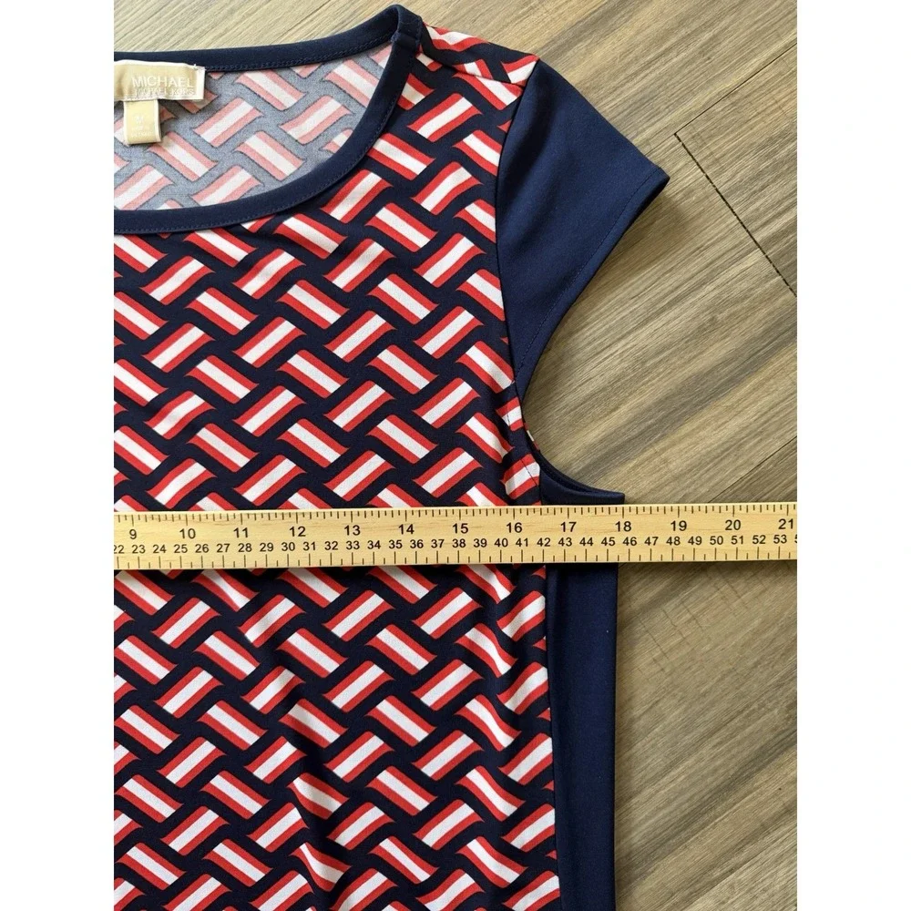 Michael Michael Kors Red White Blue Geometric Shift Knee Dress Cap Sleeve M